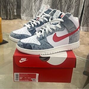 Nike Dunk High - Denim, Red & White size 8.5 women’s